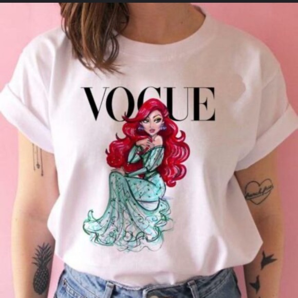 Vogue Tops - Princess Ariel White‎ Tee with Red and Green Graphic